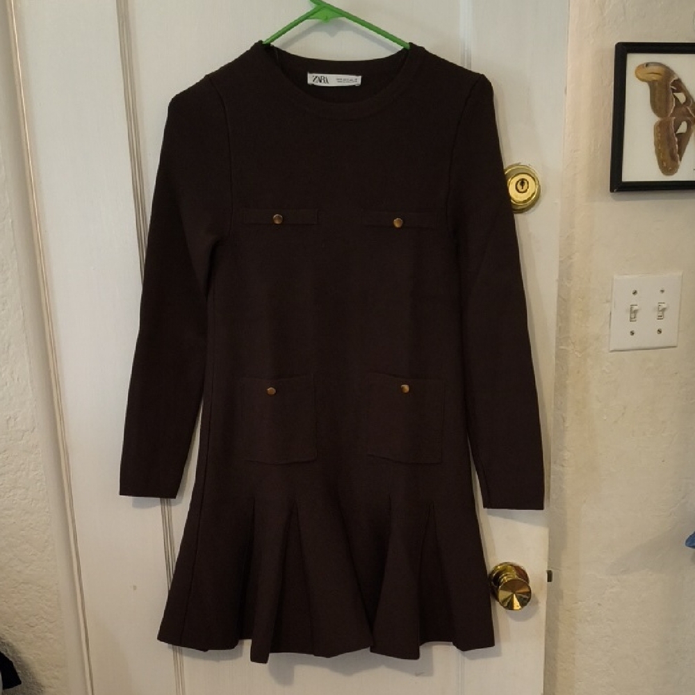 Zara | Dark Brown Midi Dress with Pockets